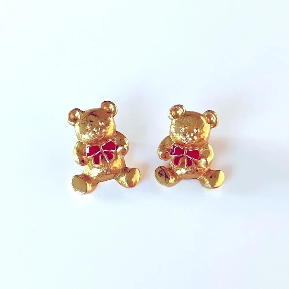 Avon Gold Teddy Bear Jacket Earrings